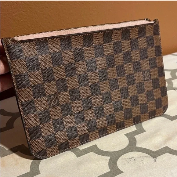 Louis Vuitton Brown Checkered Wristlet with Orange Bag - Picture 10 of 11